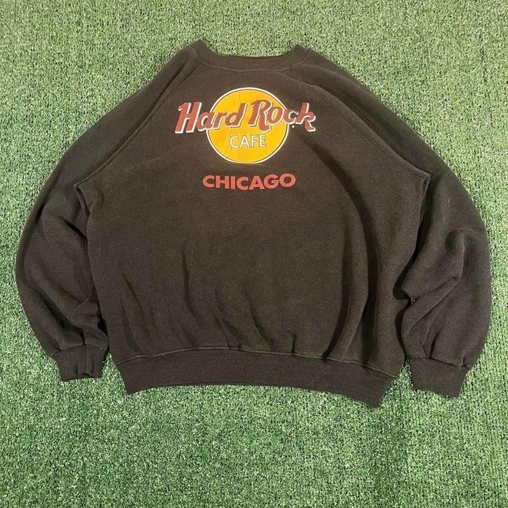 Vintage Hanes Hard Rock Cafe Chicago Crewneck Sweatshirt Black XL
